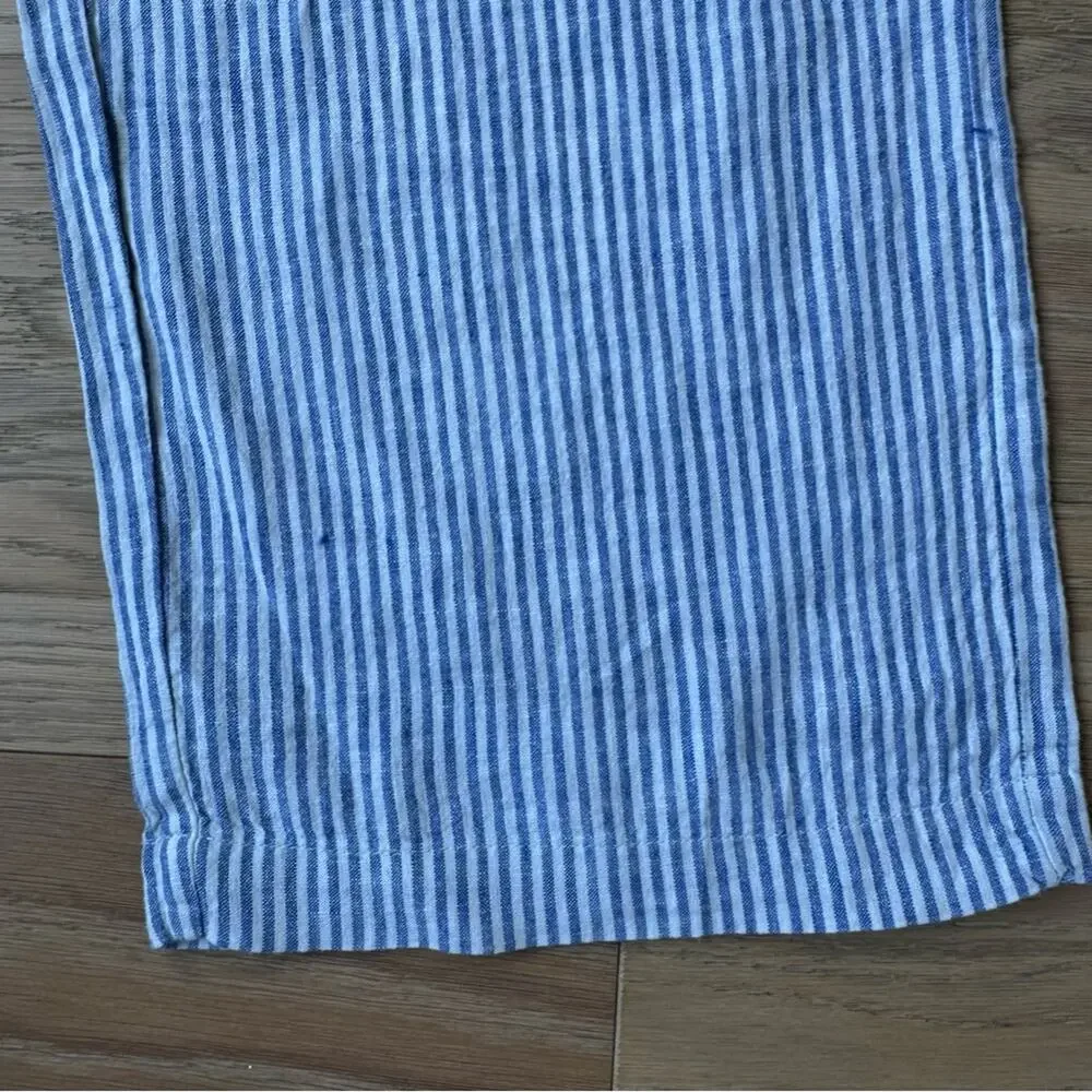 NWT Mango Striped Linen Blend Trousers Blue and White 2